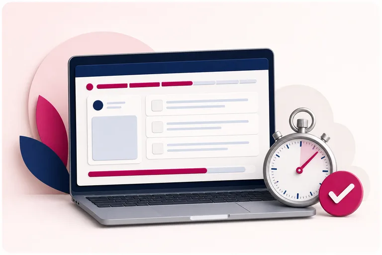 Timed online mock test with progress tracking and completion check